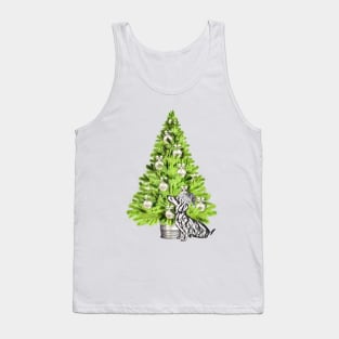 Dachshund Dog Christmas scene with Christmas tree and Santa hat Tank Top